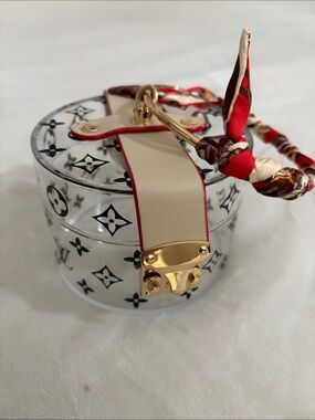SL Fashions Clear Round Mini Bag with Cream Trim & Red Accents. NEW
